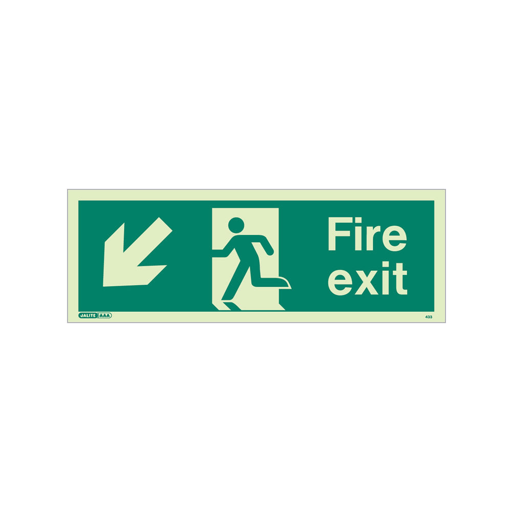 Fire Exit Sign - Rigid Plastic - Down/Left - Size K