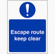 Mandatory Sign - Rigid Plastic - Escape route keep clear