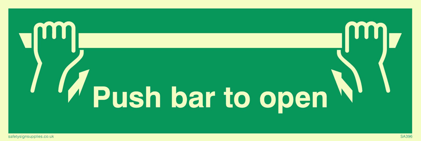 Photoluminescent 'Push bar to open' Sign