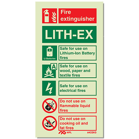 Extinguisher ID Sign - Lithium Ion Battery (A + Elec) - Portrait 200x80mm