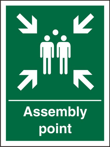 White Rigid Plastic Assembly Point Sign with Text
