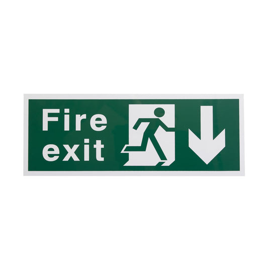 White Rigid Plastic Self Adhesive Fire Exit Signs - Down