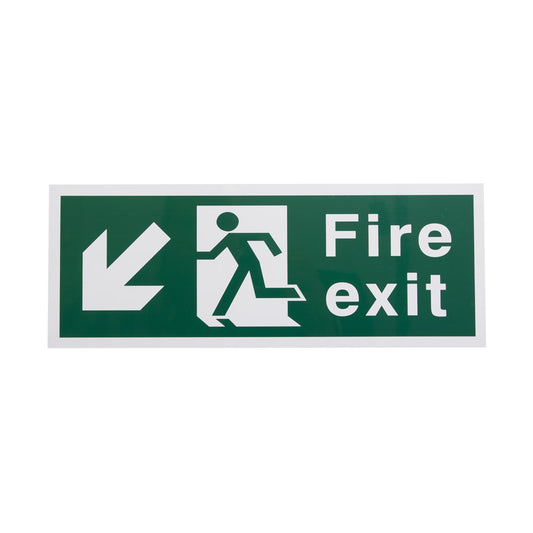 White Rigid Plastic Self Adhesive Fire Exit Signs - Down Lef