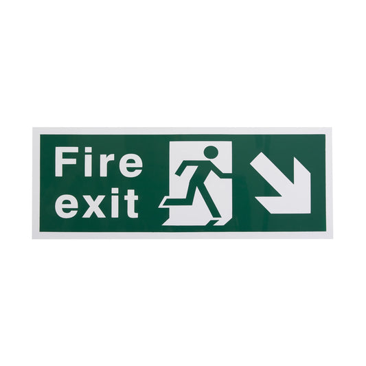 White Rigid Plastic Self Adhesive Fire Exit Signs - Down Rig