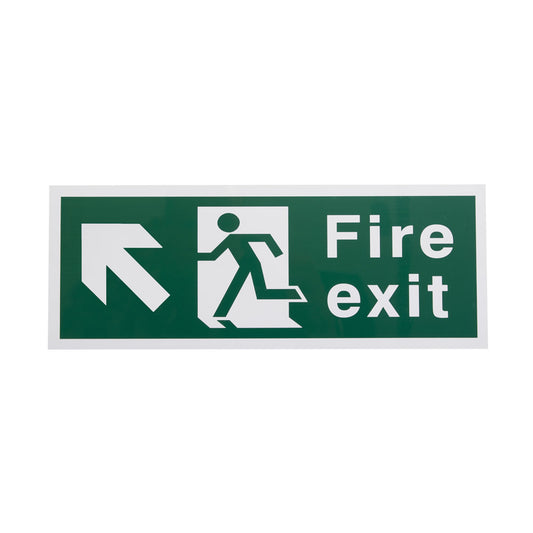 White Rigid Plastic Self Adhesive Fire Exit Signs - Up Left