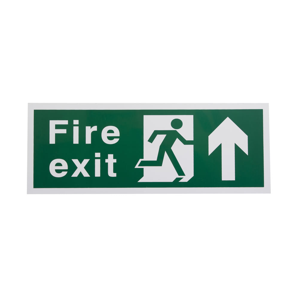 White Rigid Plastic Self Adhesive Fire Exit Signs - Up