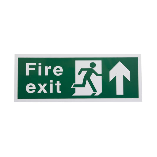 White Rigid Plastic Self Adhesive Fire Exit Signs - Up