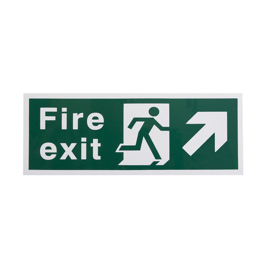 White Rigid Plastic Self Adhesive Fire Exit Signs - Up Right