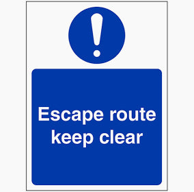 Mandatory Sign - Rigid Plastic - Escape route keep clear