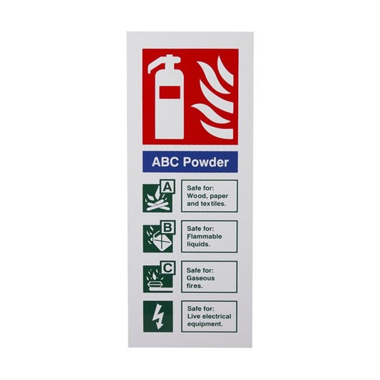 White Rigid Plastic Extinguisher ID Signs - ABC Powder