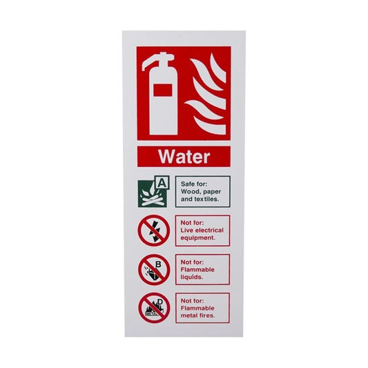 White Rigid Plastic Extinguisher ID Signs - Water