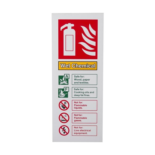 White Rigid Plastic Extinguisher ID Signs - Wet Chemical