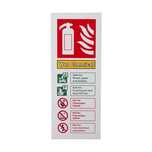 White Rigid Plastic Extinguisher ID Signs - Wet Chemical